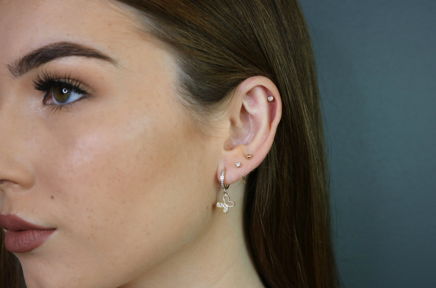 Butterfly CZ Charm Hoop Earrings | Solid 14K Gold Fine Jewelry